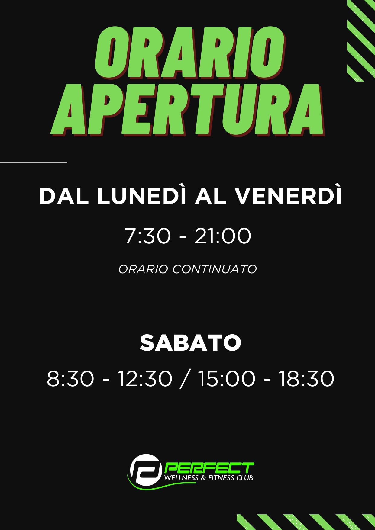 orario apertura inverno 2025 Palestra Perfect